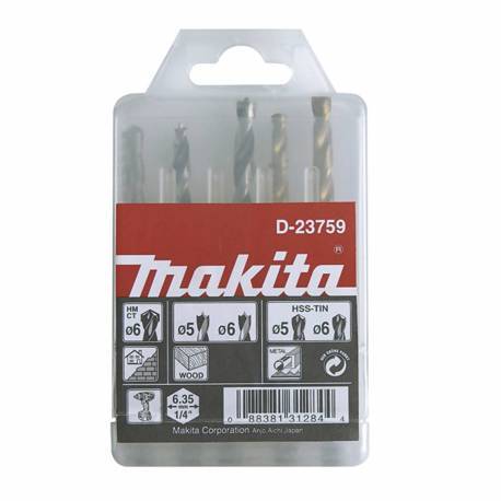 D-23759 Estuche de brocas para madera, metal y ladrillo 5 unid Makita