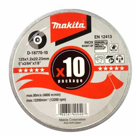 D-18770-10 Disco Makita de corte extrafino inoxidable 125 mm x 1.2 mm